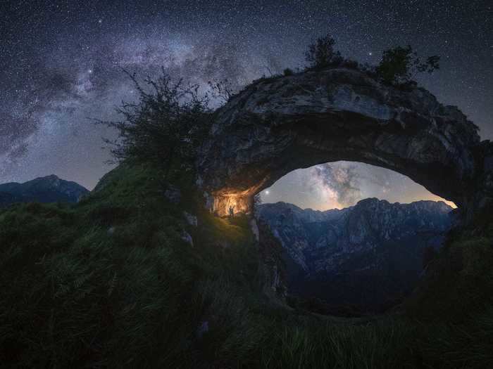 In "Double Arch," Pablo Ruiz García showed the Milky Way mirroring an arch in Spain