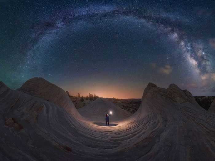 After years of hoping to photograph himself among waves of rock in Kanab, Utah, Julio Castro finally took "Good Night Utah."