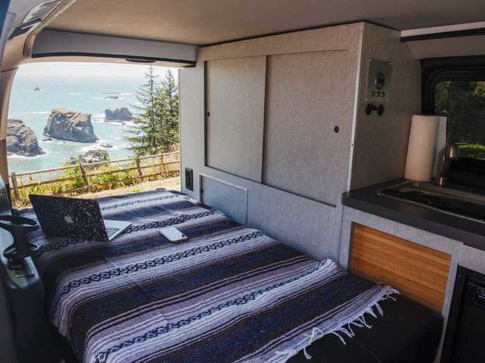 The passenger seat row can slide one foot forward and back, creating space for more gear storage in the rear of the van, or standing room in the front. It also serves as the Anacapa