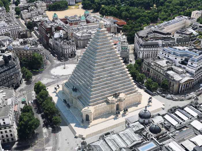 The pyramid was expected to reach 300 feet in height.