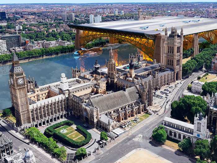 The airport was supposed to be as high as Victoria Tower, which is about 300 feet.