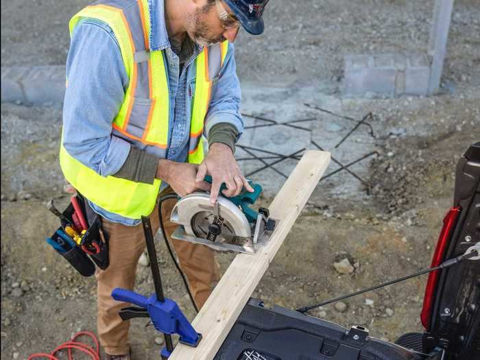 There are also clamp pockets built into the tailgate of each truck, so you can hold materials steady while you