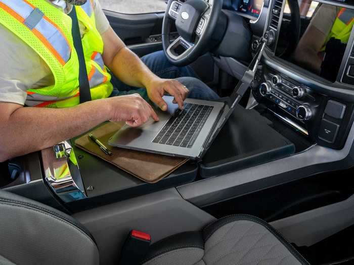 That meant creating a desk inside the truck, so that the F-150 can truly be a rolling office. (Wi-Fi connectivity also helps!)