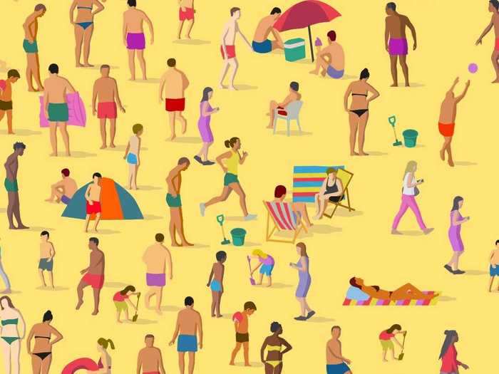 One of these beachgoers is enjoying an ice cream cone. Can you spot them? This one is the easiest, with an average solve time of 12 seconds.