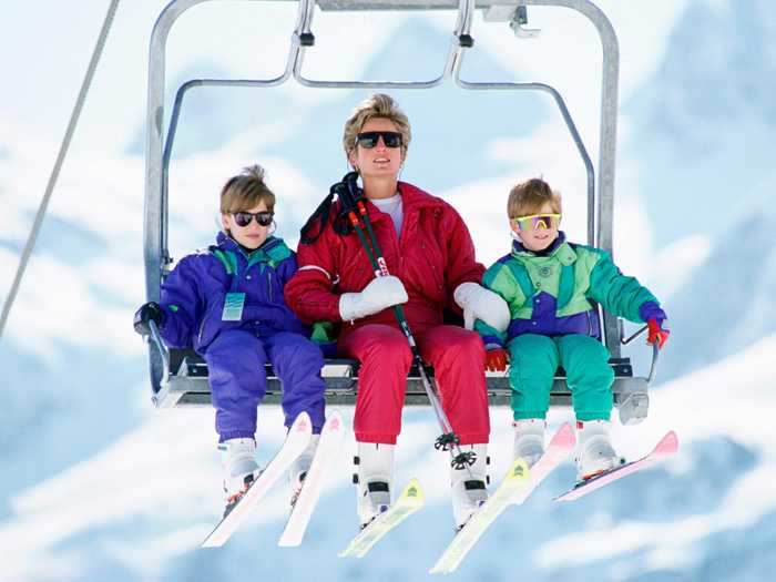 Princess Diana also kept her boys grounded by taking them on adventurous trips like this ski trip — and fighting off the paparazzi along the way.