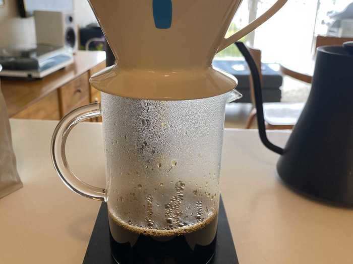 He wakes up at the same time as he used to, at 7 am, and makes himself a cup of pour-over coffee.