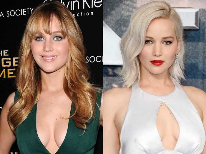 Jennifer Lawrence frequently switches between blonde and brunette, but this silver-blonde shade was arguably one of her best looks.