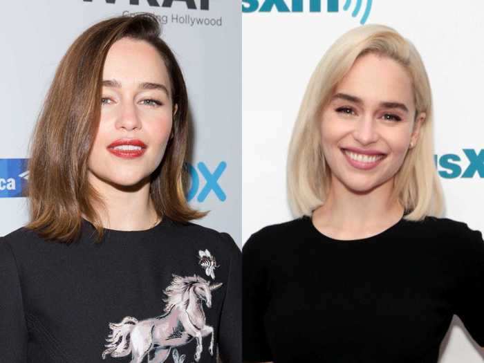 "Game of Thrones" fans are used to seeing Emilia Clarke with icy blonde hair, but she usually wore a wig for the show. For the last season, she went blonde for real.