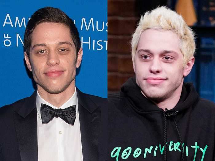 Pete Davidson bleached his naturally brown hair in July 2018, experimented with many bright colors, then eventually went back to brown.