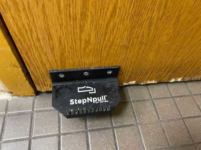 Inside the restroom, a hands-free door opener was also installed to allow people to return to the dining room without touching anything with their freshly washed hands.