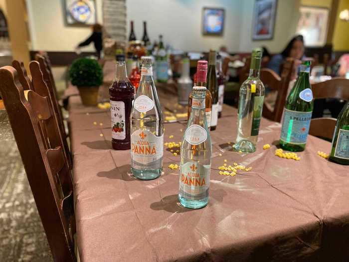 Inside the dining room, tables were arranged so no one was seated next to each other. Family-style tables that typically seated large groups were converted into decorative wine bottle displays.