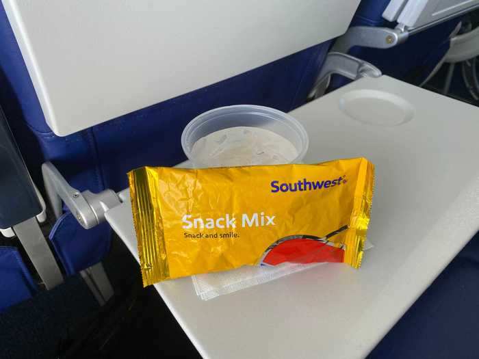 The service was the same, a package of snack mix and a cup of ice water. This flight was only around an hour and a half.