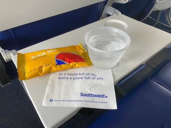 Flight attendants came around with a self-serve bin of Southwest