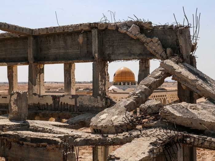 Today, local Palestinians use the ruined concrete and scrap metal for construction materials.