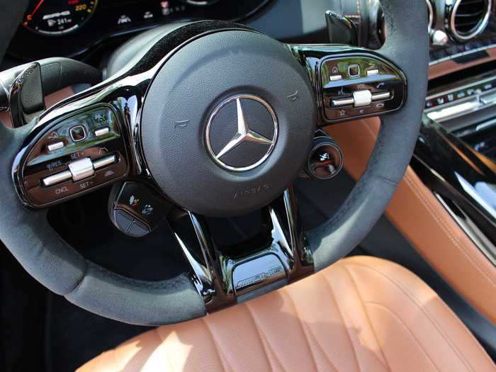 The Mercedes multifunction steering wheel is gorgeous, but it has some features that are bit tricky to use — mainly, the small thumb pads that control instrument-cluster views.