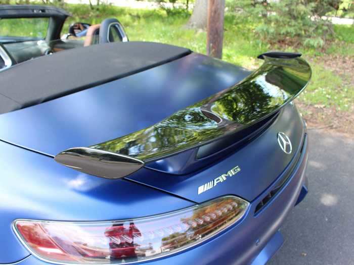 The rear spoiler is a showstopper, but maybe not in a good way. True, it provides the downforce that this beastly machine demands to remain stuck to the pavement. But it spoils what elegance there is in the generally brutal design.