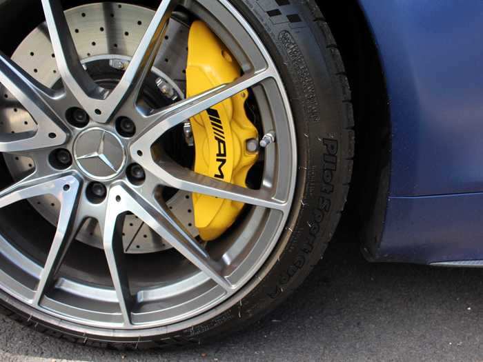 The brakes are AMG specials — a high-performance composite spec, combining ventilated discs with bright-yellow calipers.