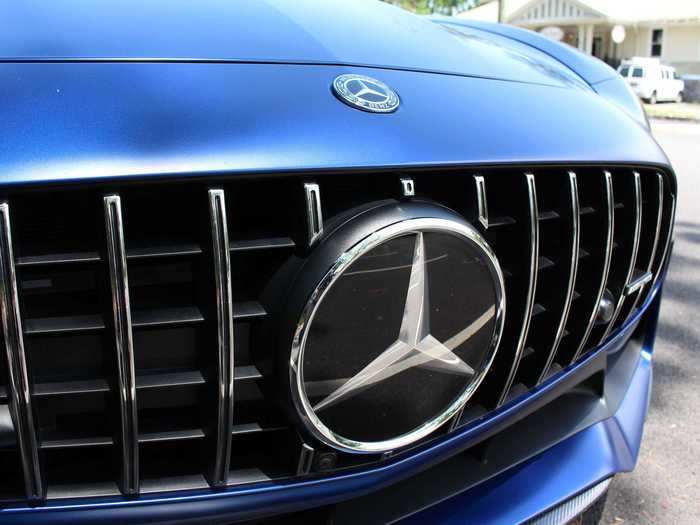 The enormous Mercedes tri-star badge (and more modest flush hood ornament) adorn the slatted grille.