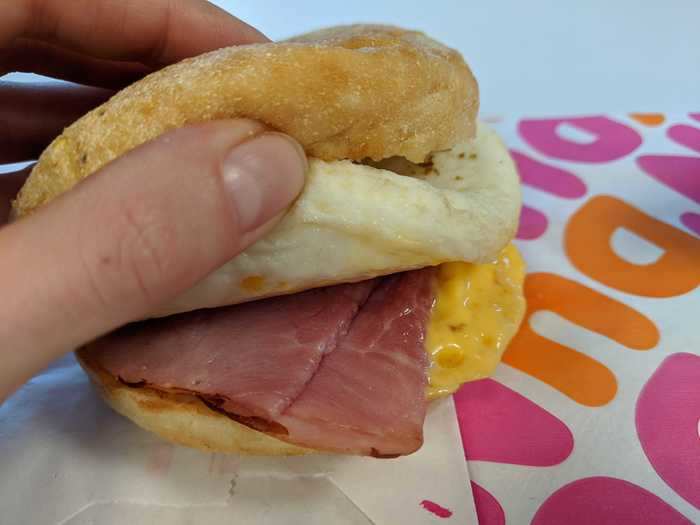 I got a ham, egg, and cheese English muffin breakfast sandwich at Dunkin