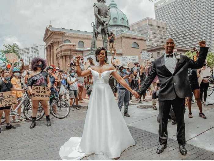 Dr. Kerry-Anne Perkins and Michael Gordon made their wedding into a powerful socio-political emblem when they exchanged vows and then joined the Black Lives Matter protest in Philadelphia.