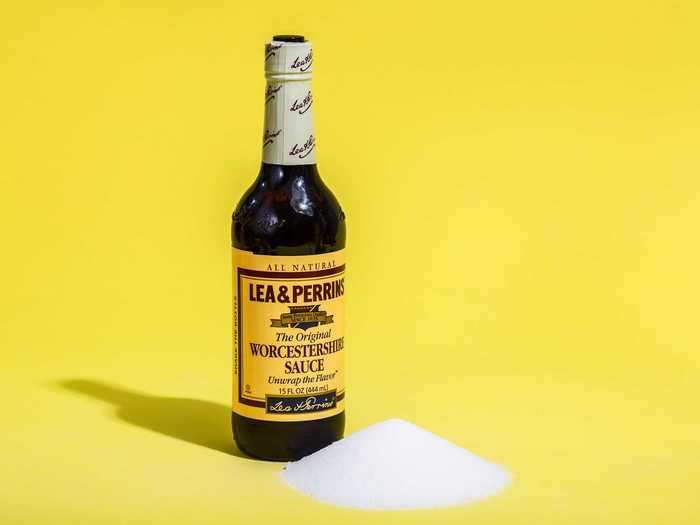 A 15-ounce bottle of Lea & Perrins original Worcestershire sauce contains just under half a cup of sugar.