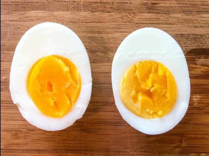 After 20 minutes, both whites were cooked and the eggs were easy to peel.