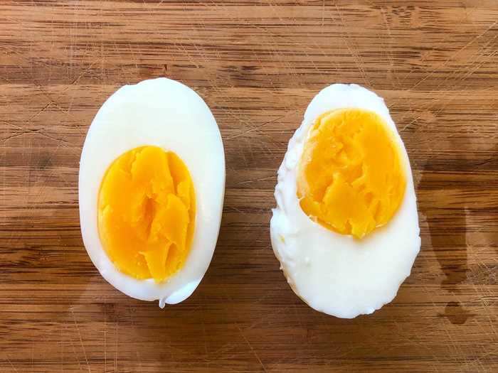 And after 15 minutes of sitting in the pot, both eggs had that rubbery consistency.