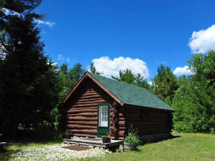 Log cabin in the woods near Schroon Lake, $110