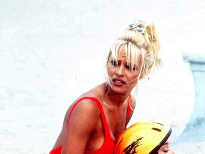 Pamela Anderson made an impression while wearing a red one-piece suit in "Baywatch" in 1995.