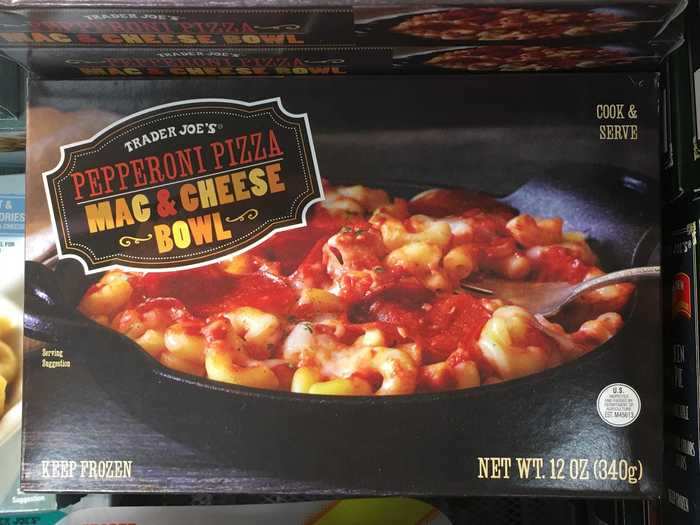 Trader Joe’s pepperoni-pizza mac and cheese bowl combines two tasty dishes.