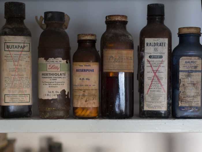 A closer look at the medicine shelf revealed bottles that date back decades.