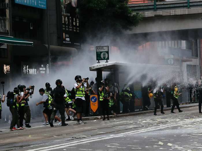 Police also used water canons to clear the streets.