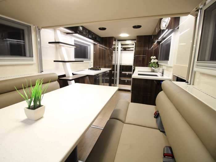 The ground level includes a lounge area that can seat up to 10 people as well as a fully functioning kitchen with two fridges.