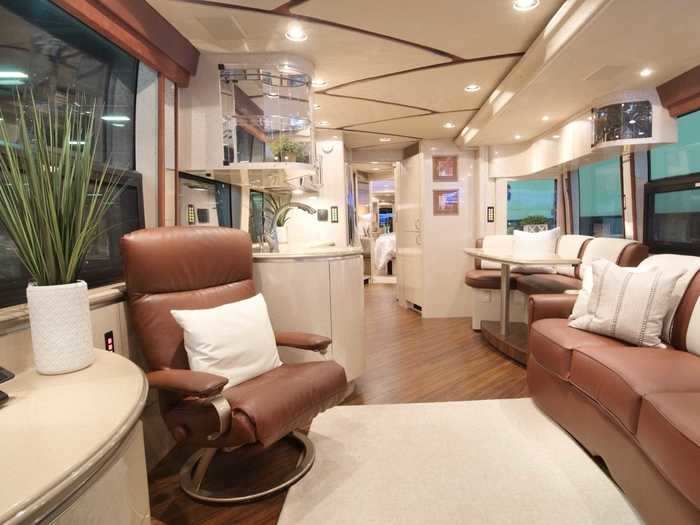 With leather coaches that look straight out of a West Elm showroom and granite countertops, Goss RV