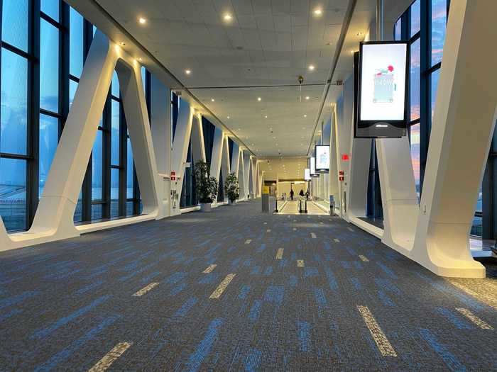 This is one of two air bridges that connect the Arrivals and Departures Hall with the concourses that house the gates.