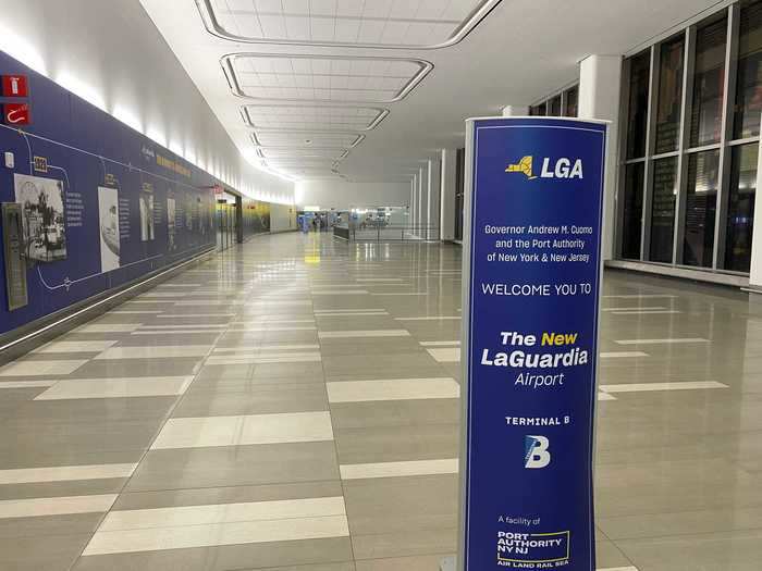 Despite only serving as a thoroughfare between the terminal and garage, the connector is huge with artwork and a timeline history of the airport lining the walls.