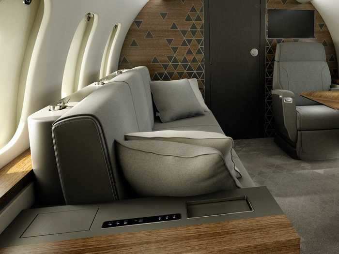 The suite can also be customized to feature two couches, one on each side, to maximize passenger capacity. Charter operators typically prefer that configuration.