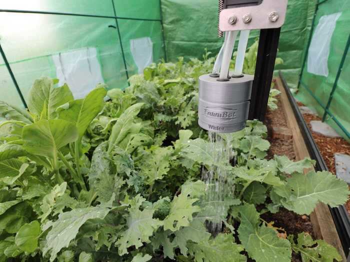 For water, like electricity, the FarmBot needs a hookup to a house or other building with utilities.