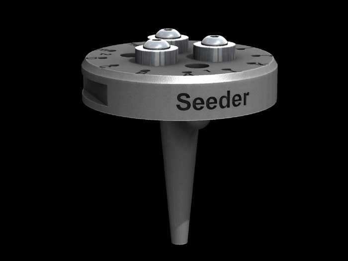 The seed injector is powered by a vacuum pump and plants properly spaced seeds with accuracy down to the millimeter.