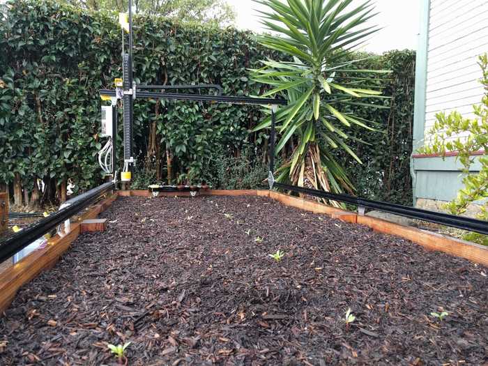 The smallest FarmBot Express comes in a 40 pound box, and covers an area of about 32 square feet.