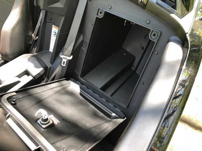 The Slingshot might not look like it has much cargo space, but locking hatches behind the seats conceal surprisingly capacious compartments.