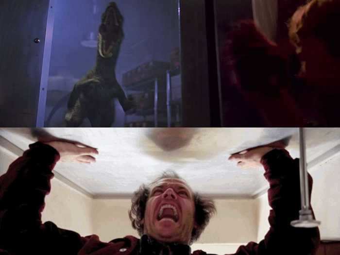 The scene in which Lex and Tim escape raptors in the kitchen contains two references to Stanley Kubrick