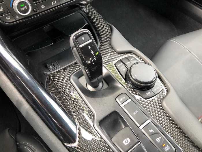 The most prominent interior design feature is the carbon-fiber trim.