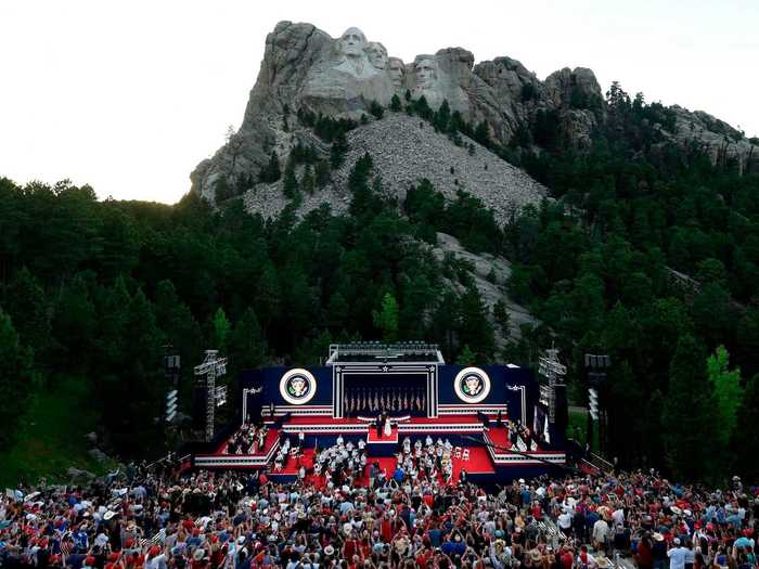 On July 3, President Donald Trump held a political rally in front of crowds of people. The monument looks tiny in the distance.