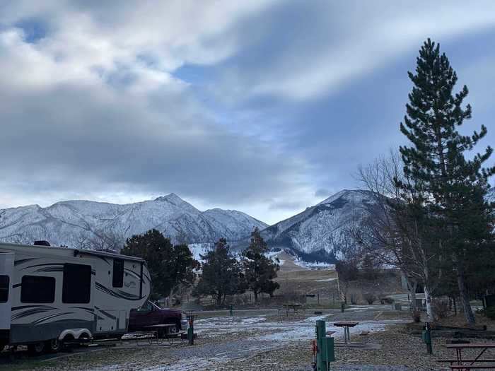 In Montana, we stayed in a campsite overlooking snow-capped mountains ...