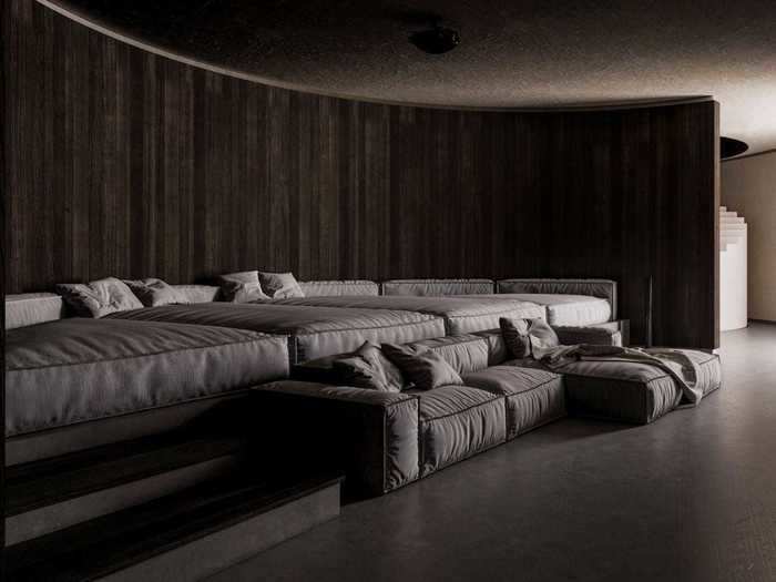 For entertainment, there is a film nook with a large couch and 5D sound system.