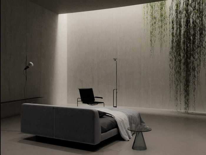 One master bedroom faces over a vine-draped wall that looks as if it