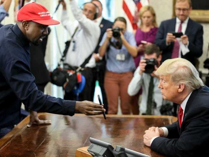 West solidified his position in the pro-Trump camp by visiting the White House later in 2018 and wearing the president