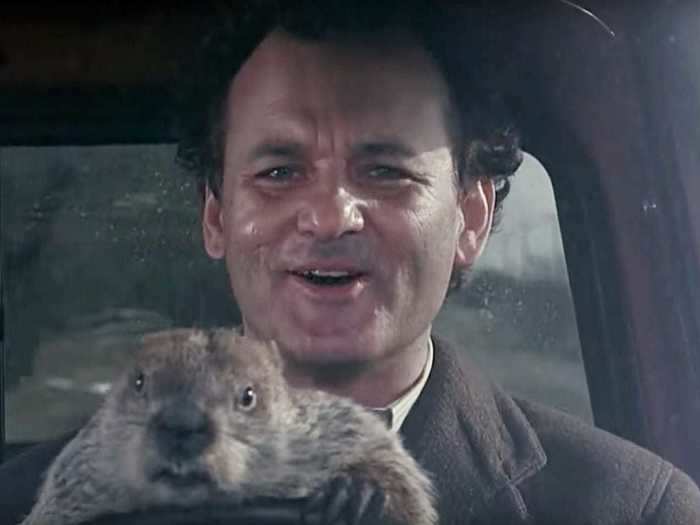 "Groundhog Day" is a sweet and clever tale of a man who begins living the same day over and over again.