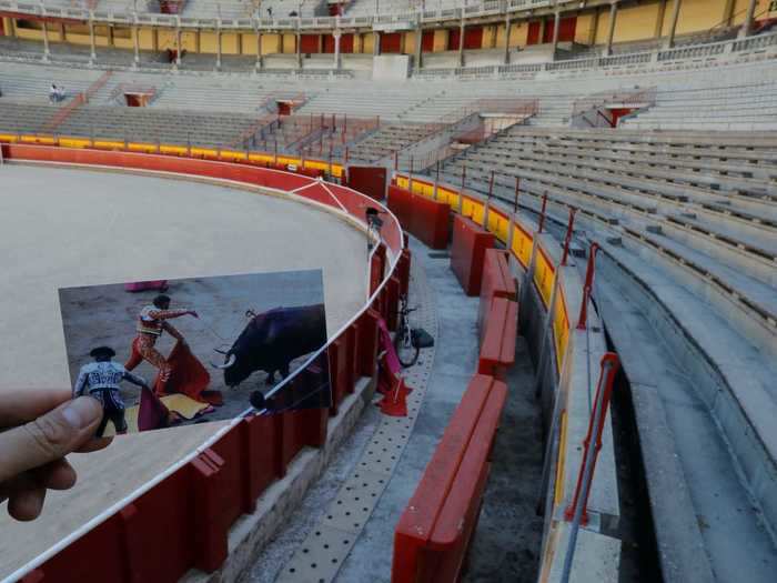 Here, a photograph of the Spanish bullfighter Antonio Ferrera shows the final moments of his sword striking a bull.